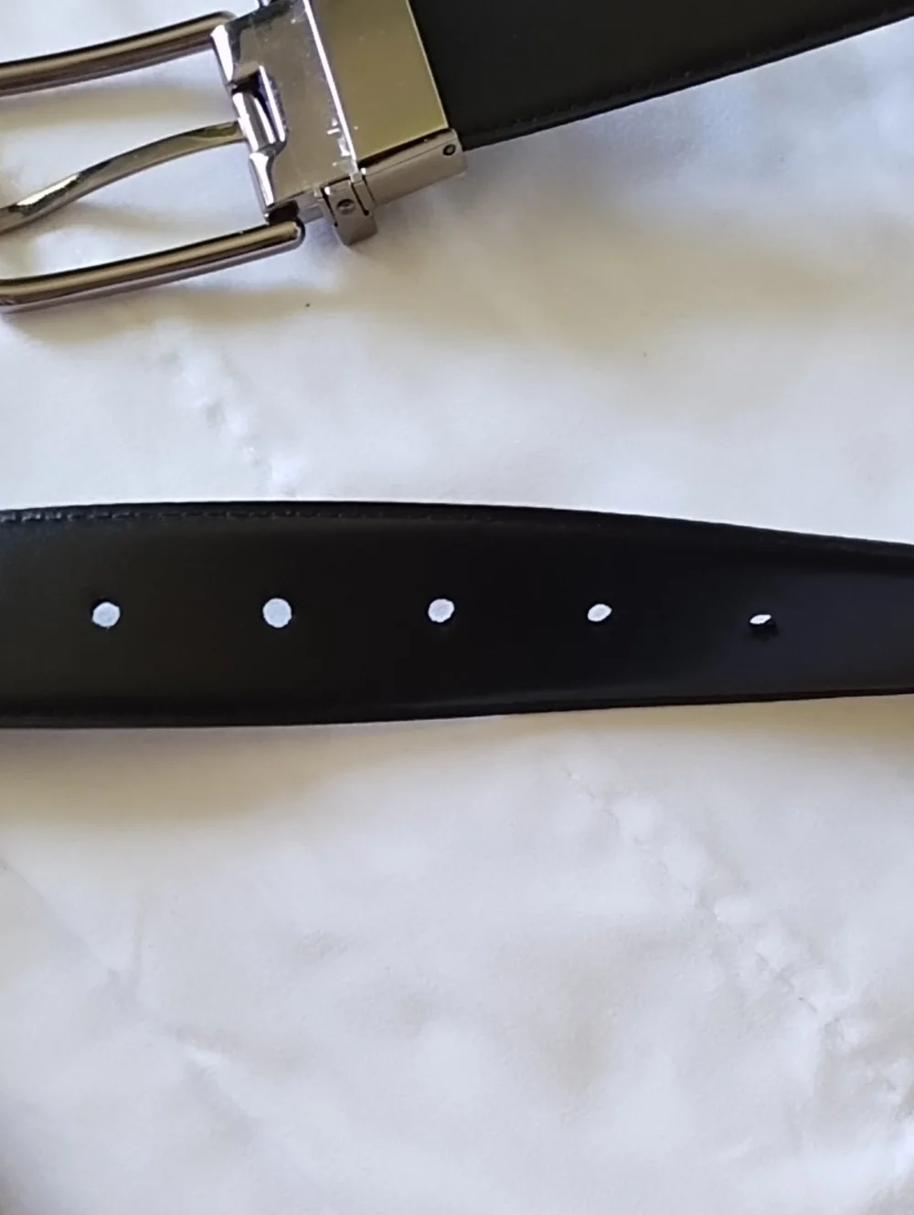 Men's Classic Blue or Black Reversible Leather Belt with Silver Buckle